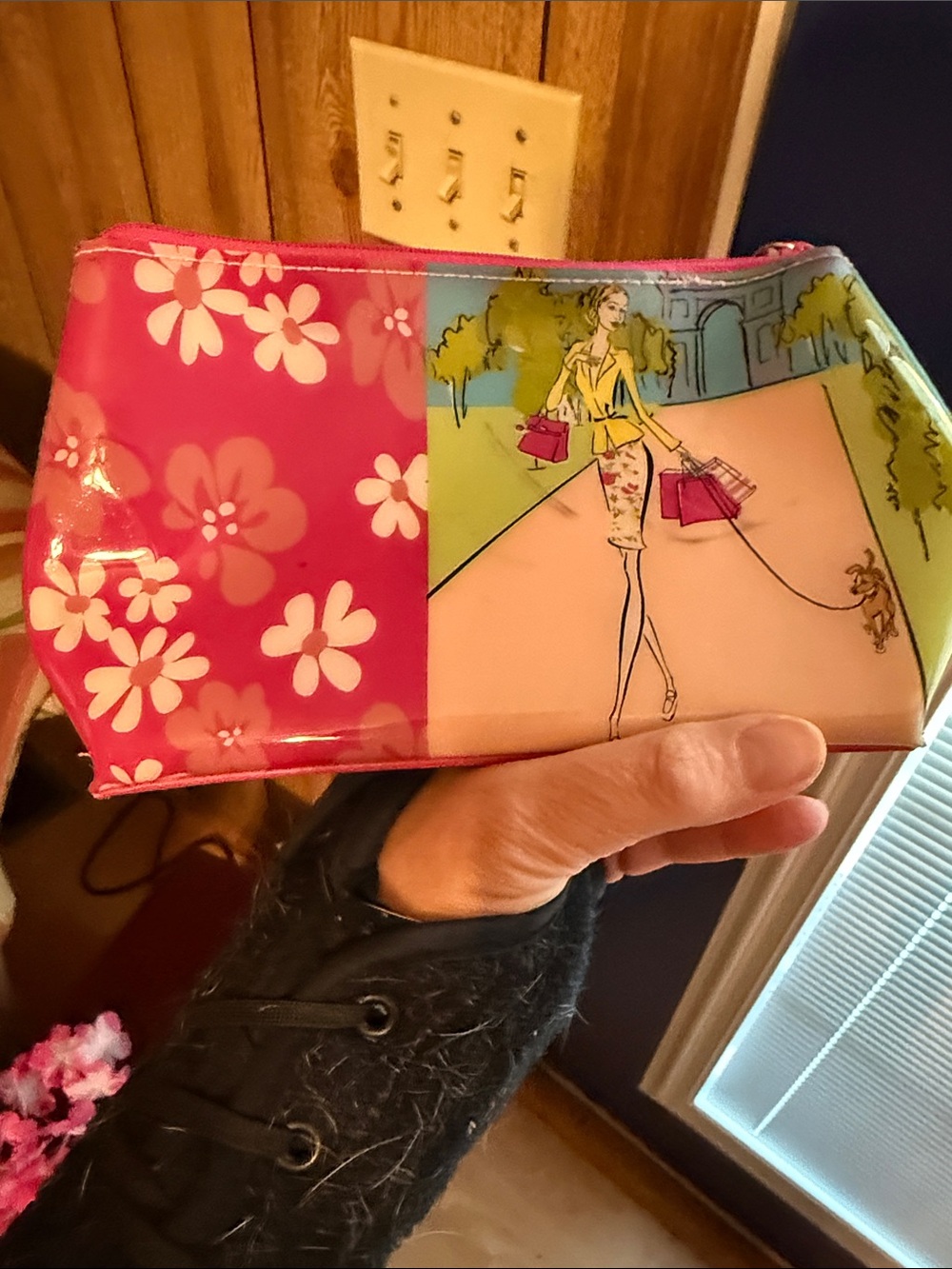 Stylish Pink Floral & Illustration Cosmetic Pouch